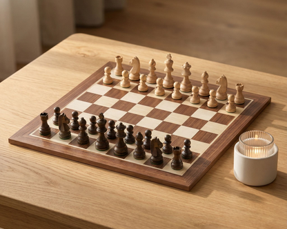 Ensemble de jeu d'échecs L'Intemporel en bois de noyer et érable, format taille 5 par L'Art du Mat.